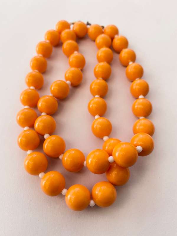 Necklace - Vintage Round Orange Plastic Beads #ML1650