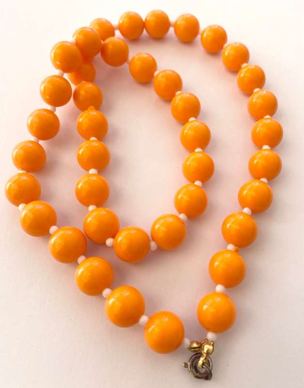 Necklace - Vintage Round Orange Plastic Beads #ML1650