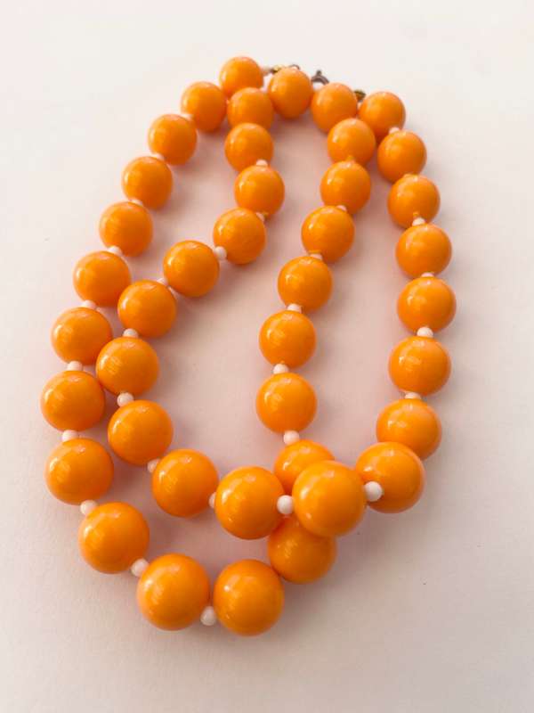 Necklace - Vintage Round Orange Plastic Beads #ML1650