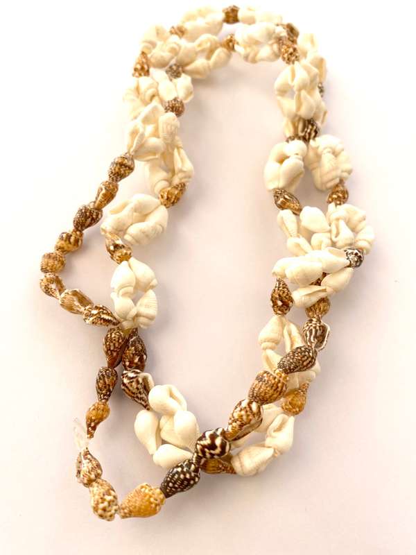 Necklace - Long Strand Made From Shells In whites and Browns #ML1651