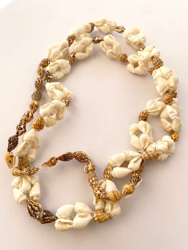 Necklace - Long Strand Made From Shells In whites and Browns #ML1651
