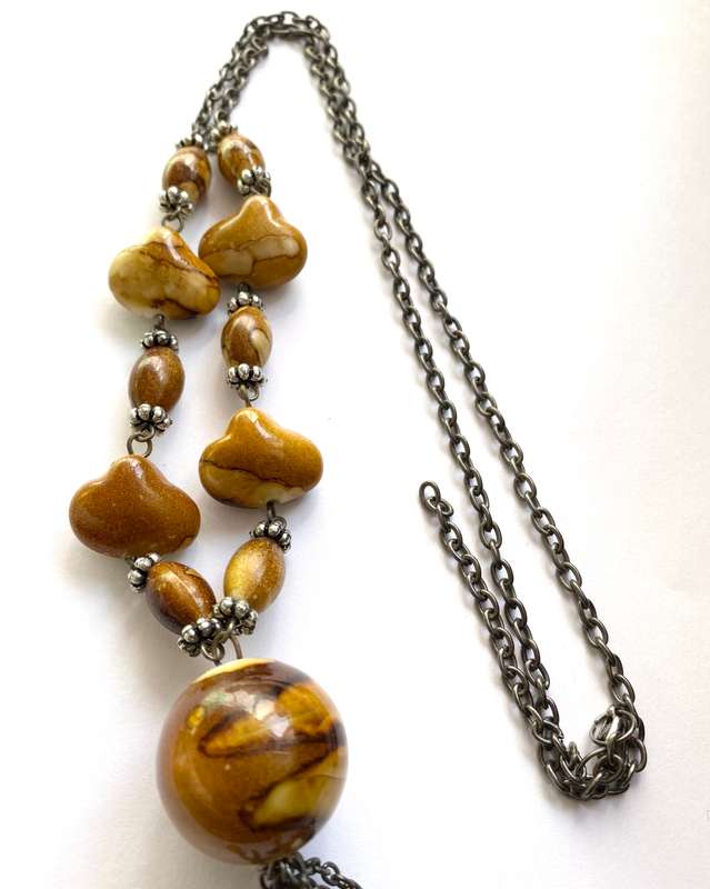Necklace - Rustic Dark Chain With Brown and Beige Colour Beads of Different Sizes #ML1657
