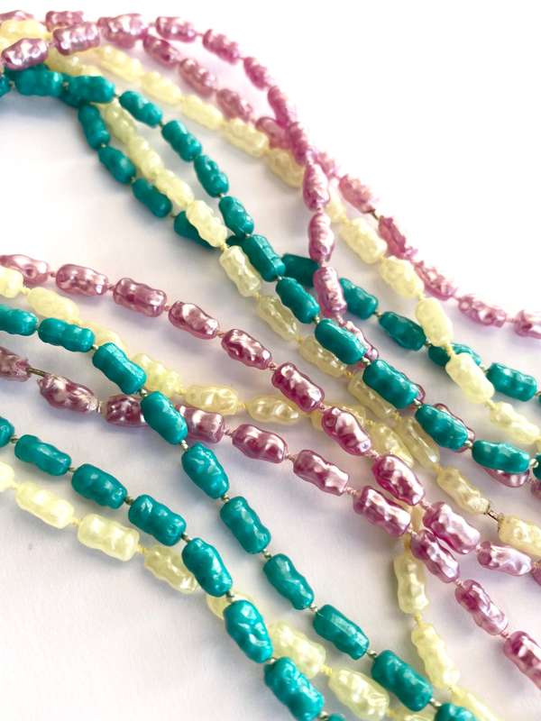 Necklace - 3 x Strands of Pearly Beads. Turquoise, Lilac, Cream #ML1669