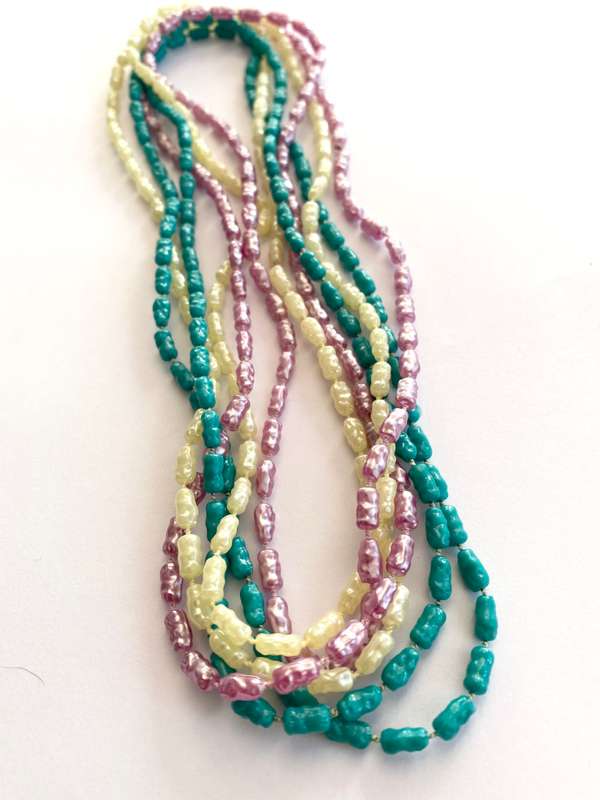Necklace - 3 x Strands of Pearly Beads. Turquoise, Lilac, Cream #ML1669