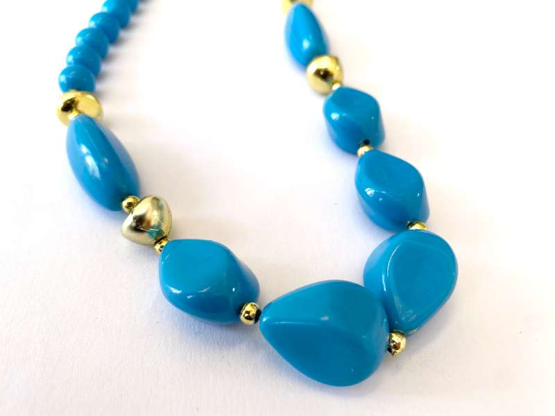 Necklace - Turquoise Beads With Gold Colour Divider Beads #ML1686