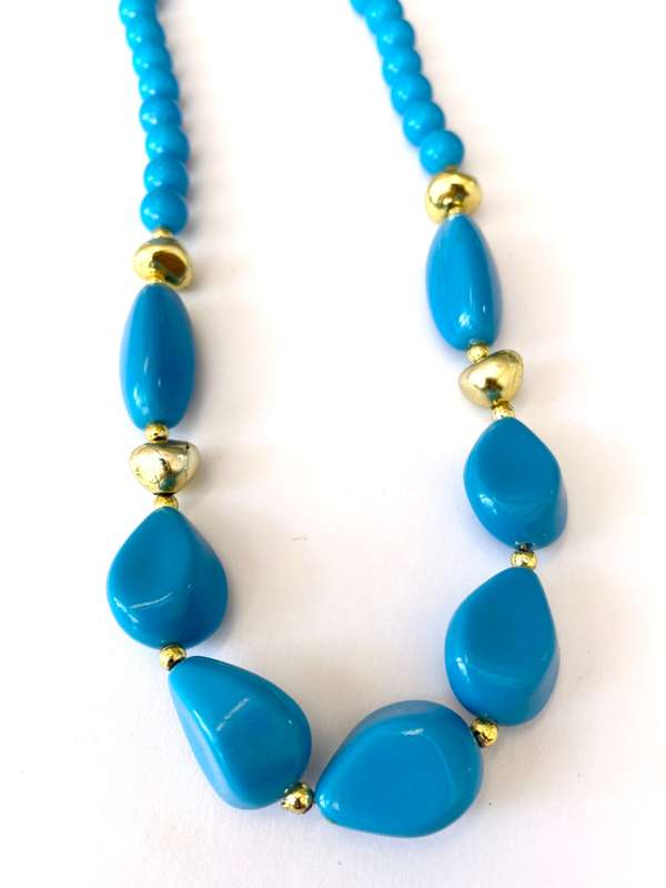 Necklace - Turquoise Beads With Gold Colour Divider Beads #ML1686
