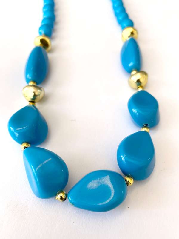 Necklace - Turquoise Beads With Gold Colour Divider Beads #ML1686