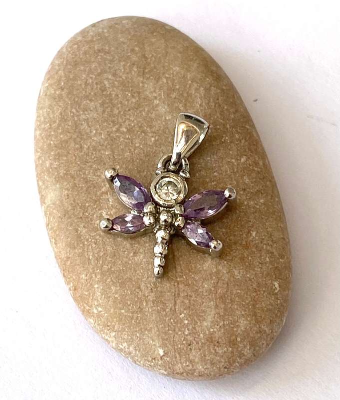 Charm - Dragonfly With Amethyst On Wings. Silver Colour. No Chain #ML1692