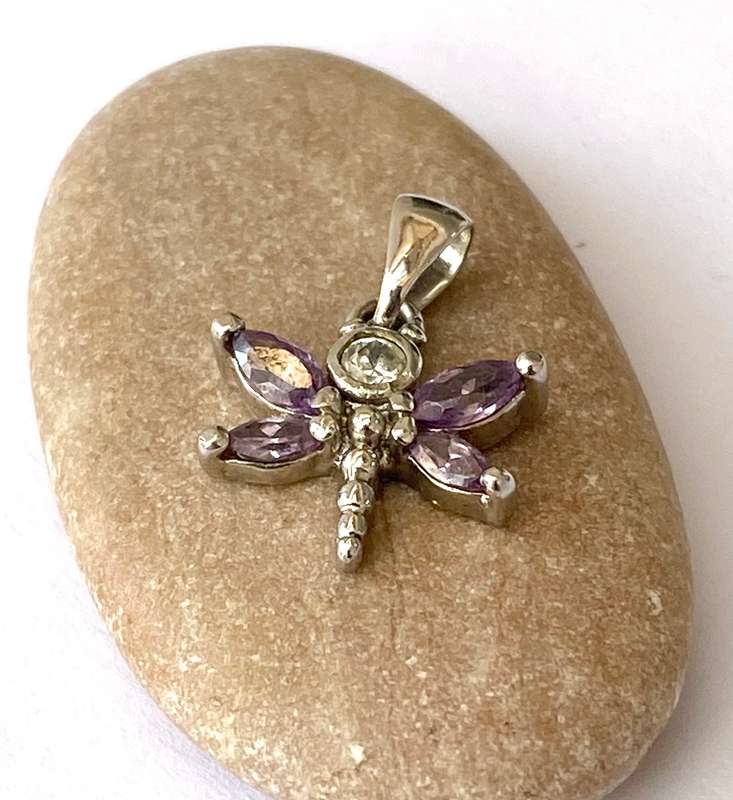 Charm - Dragonfly With Amethyst On Wings. Silver Colour. No Chain #ML1692