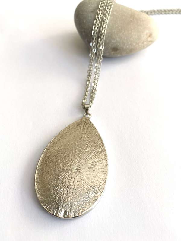 Pendant - Long Double Chain With Large Teardrop Sparkly Pendant. Silver Colour #ML1701
