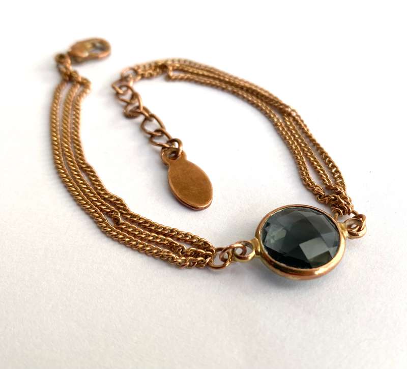 Bracelet - 2 Strand Chain With Blue Faceted Crystal In Centre. Rose Gold Colour. ALDO Brand #ML1704