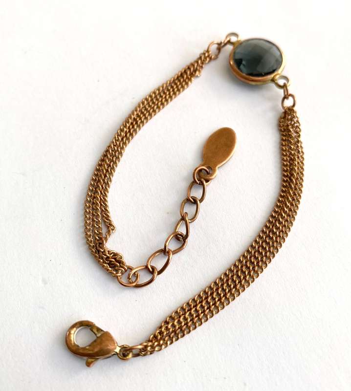Bracelet - 2 Strand Chain With Blue Faceted Crystal In Centre. Rose Gold Colour. ALDO Brand #ML1704