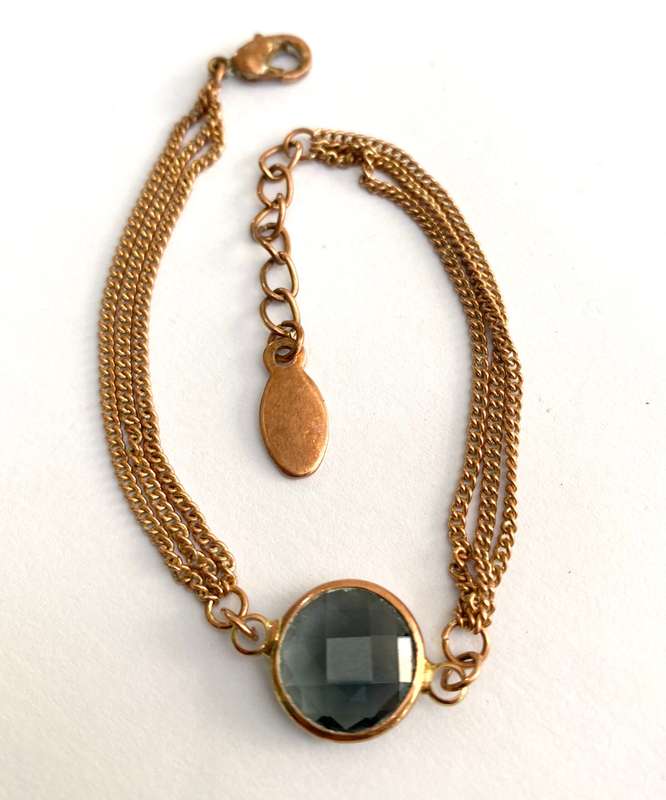 Bracelet - 2 Strand Chain With Blue Faceted Crystal In Centre. Rose Gold Colour. ALDO Brand #ML1704