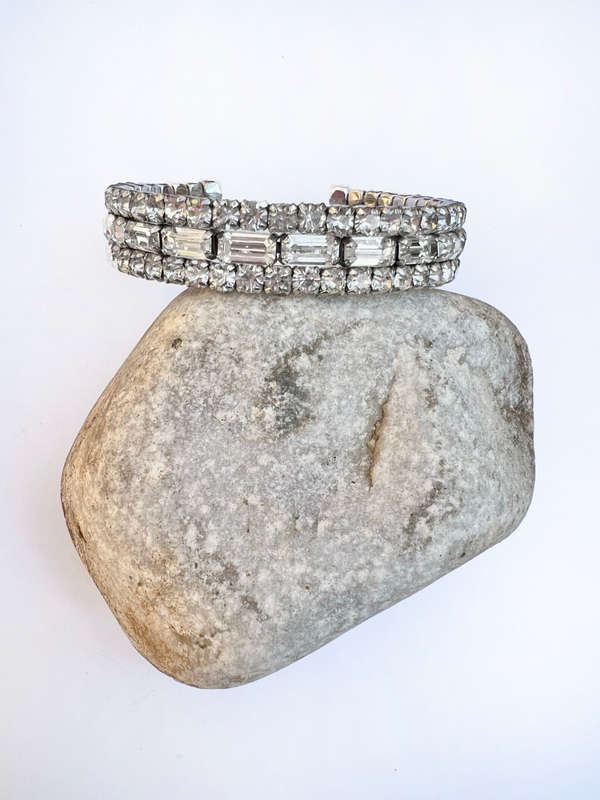 Bangle - Diamante Open Cuff Design. Outer rows made up of small Square Stones. Centre Row made up...