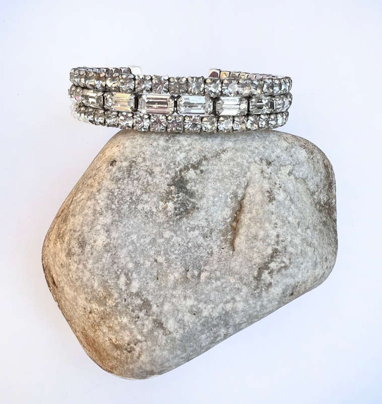 Bangle - Diamante Open Cuff Design. Outer rows made up of small Square Stones. Centre Row made up...