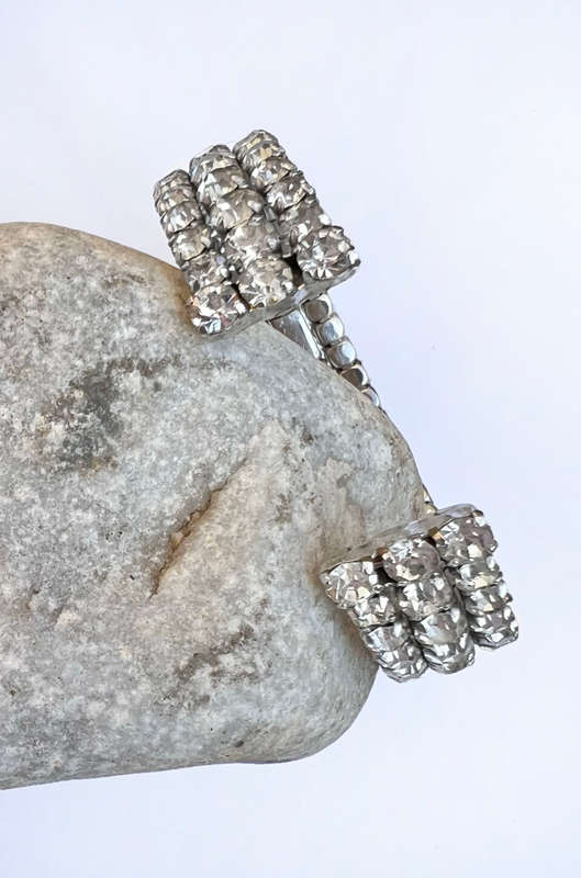 Bangle - Diamante Open Cuff Design. Outer rows made up of small Square Stones. Centre Row made up...