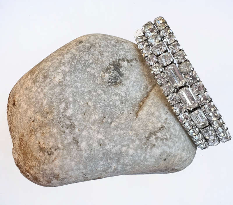 Bangle - Diamante Open Cuff Design. Outer rows made up of small Square Stones. Centre Row made up...