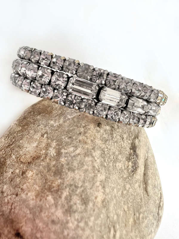 Bangle - Diamante Open Cuff Design. Outer rows made up of small Square Stones. Centre Row made up...