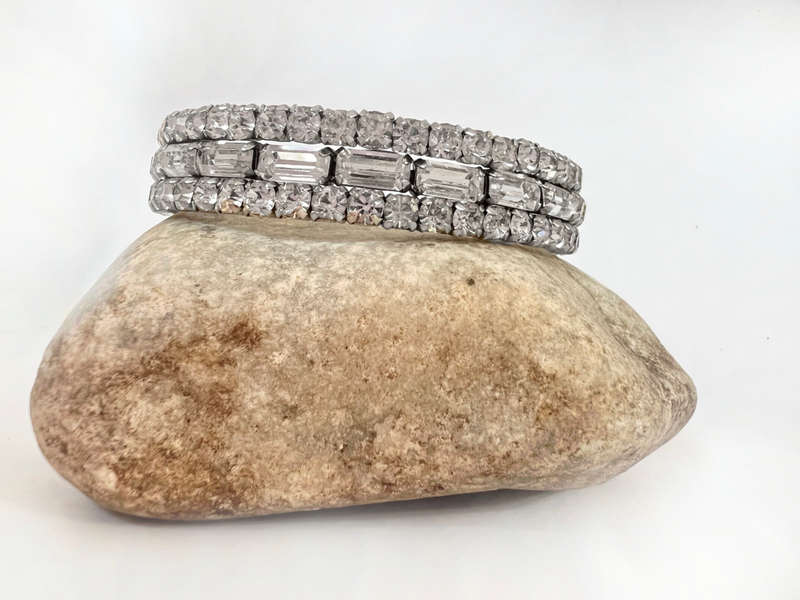 Bangle - Diamante Open Cuff Design. Outer rows made up of small Square Stones. Centre Row made up...