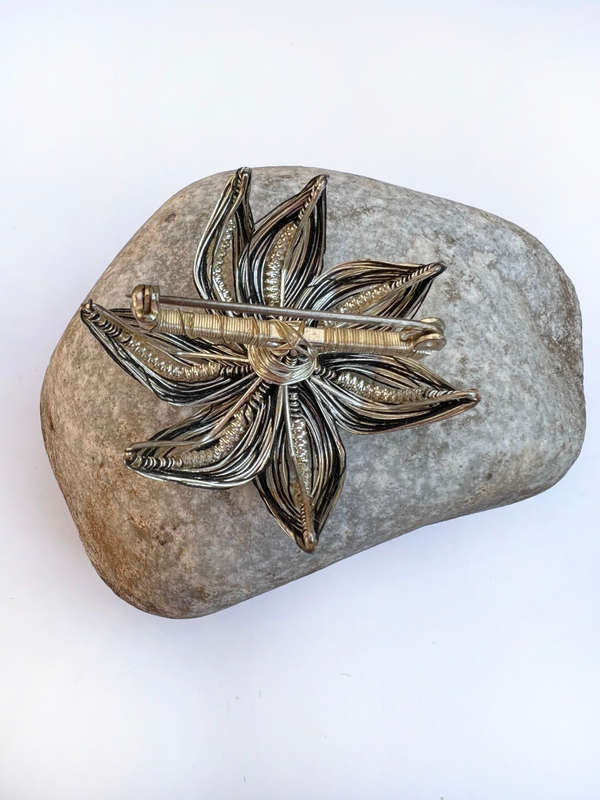 Set - Vintage Silver Colour. Flower Design with a Centred small Pearl style Brooch & Clip on Earr...