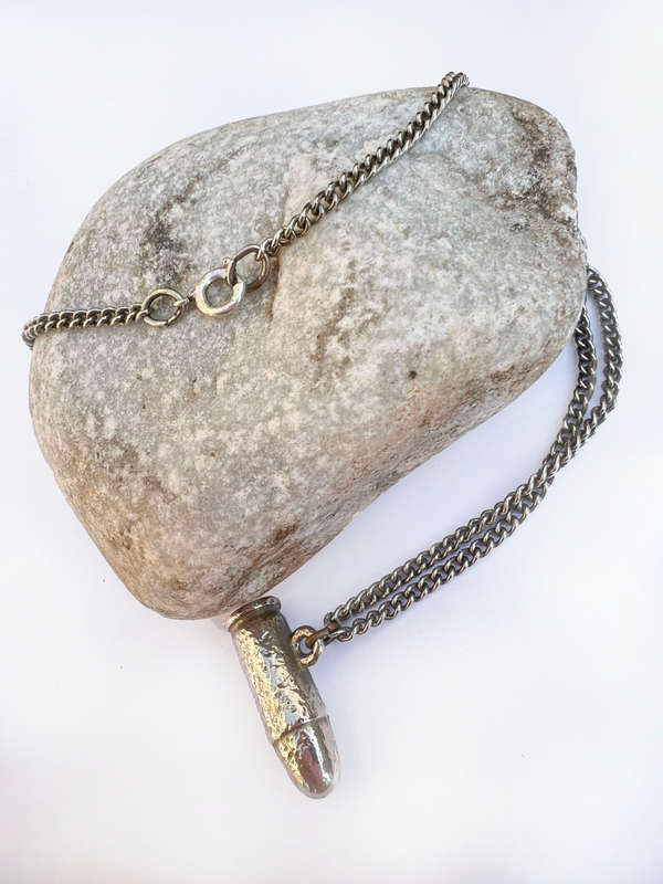 Necklace- Silver Colour Chain with Silver Colour Bullet Pendant ML1731