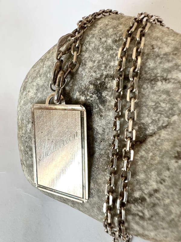 Necklace - 925 Silver Italy. Rectangular Pendant. Has the name Maureen on the back of the Pendant...