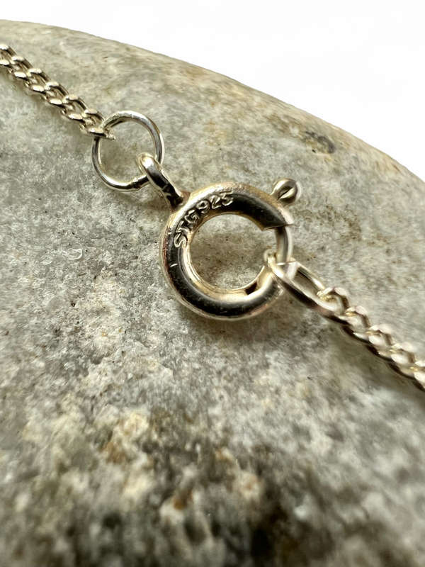 Necklace - Vintage 925 Sterling Silver pendant. Green, Yellow and Black Stone with silver chain M...