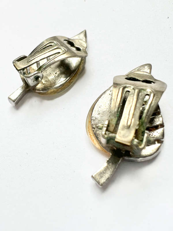 Set - Vintage Filigree & Mother of Pearl Earring and Brooch Set ML1785