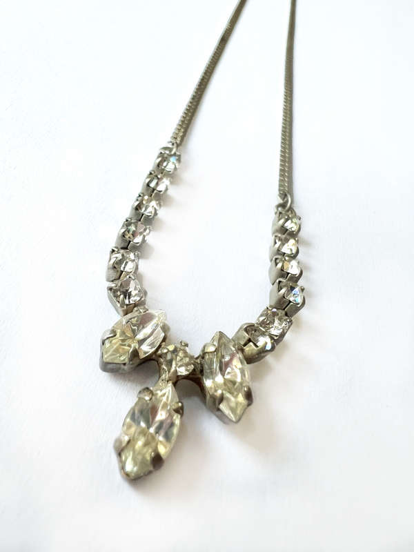 Necklace - Silver Colour Chain with Diamantes & Teardrop Shape Diamantes attached to Chain. Main ...
