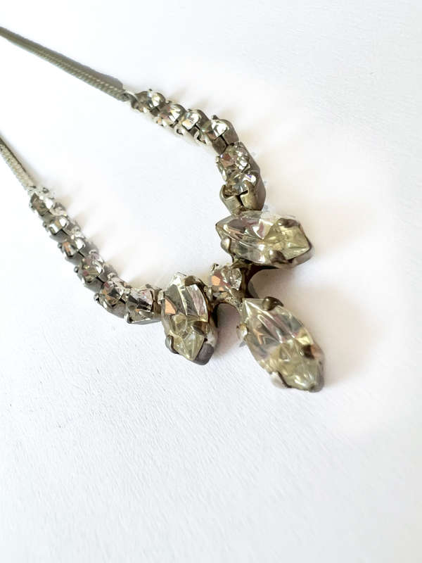 Necklace - Silver Colour Chain with Diamantes & Teardrop Shape Diamantes attached to Chain. Main ...