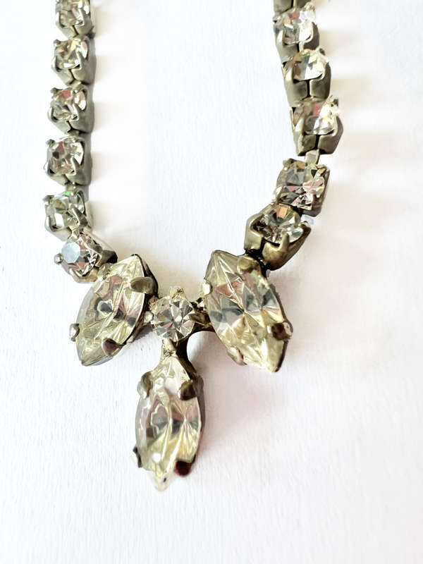 Necklace - Silver Colour Chain with Diamantes & Teardrop Shape Diamantes attached to Chain. Main ...