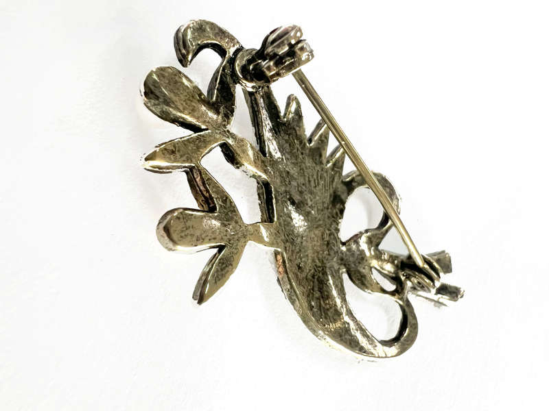 Brooch - Vintage Metal Tone Flower Held Together with a Ribbon and Pearly Beads in Each Flower ML...