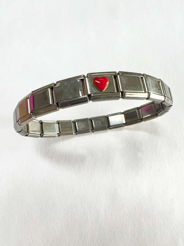 Bracelet - Stainless Steel Nomination Bracelet with one red heart Link. (20 Links in total) ML1797