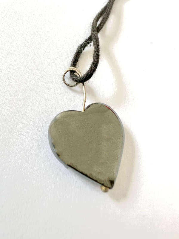 Necklace - Black Hematite Heart on Leather adjustable Tongue ML1814