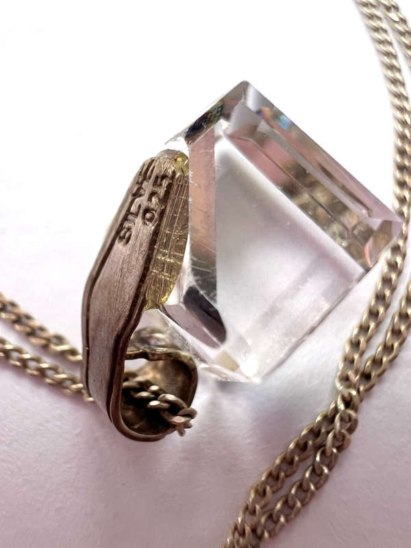 Set - Necklace and Earring Set. Clear Cubic Shape Swarovski Stud Earring. Matching Clear Cubic Sh...