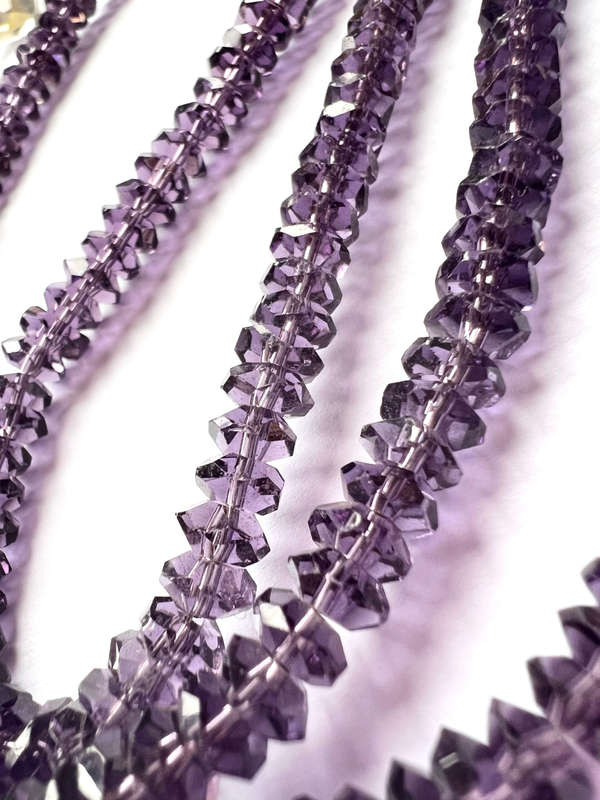 Necklace - Long Purple Glass Crystal Beads T Clasp ML1820