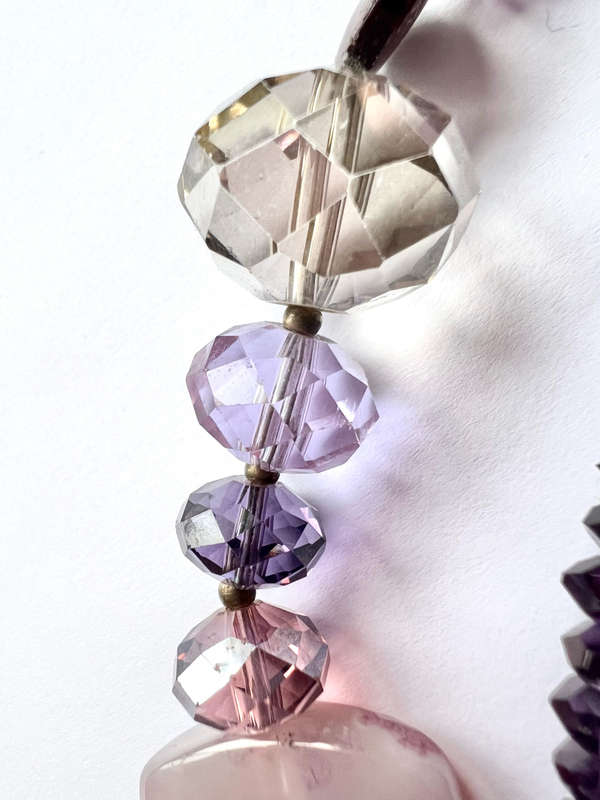 Necklace - Long Purple Glass Crystal Beads T Clasp ML1820