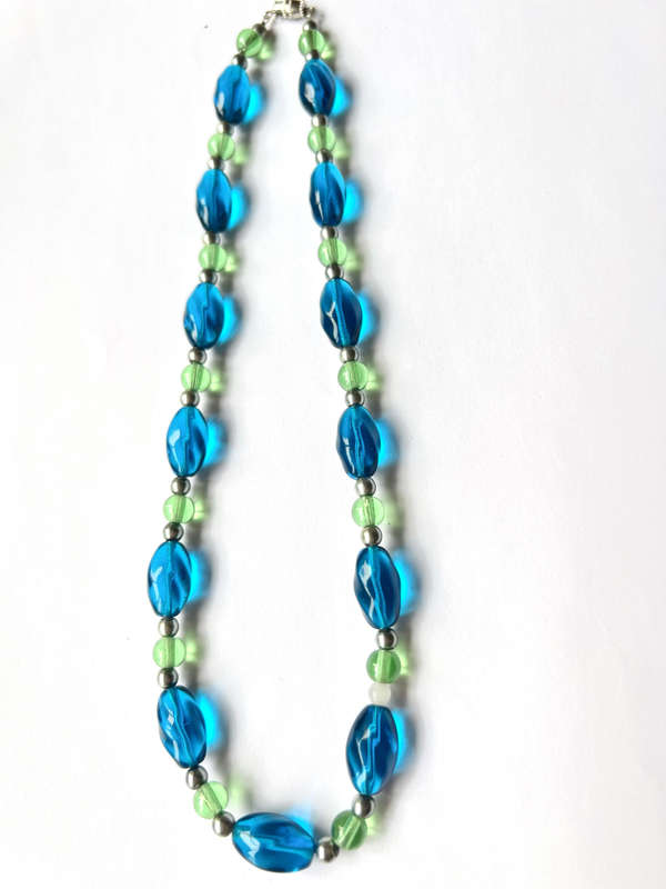 Necklace - Plastic Beads. Different Shapes and Sizes. Colours Black/Blue/Turquoise ML1825