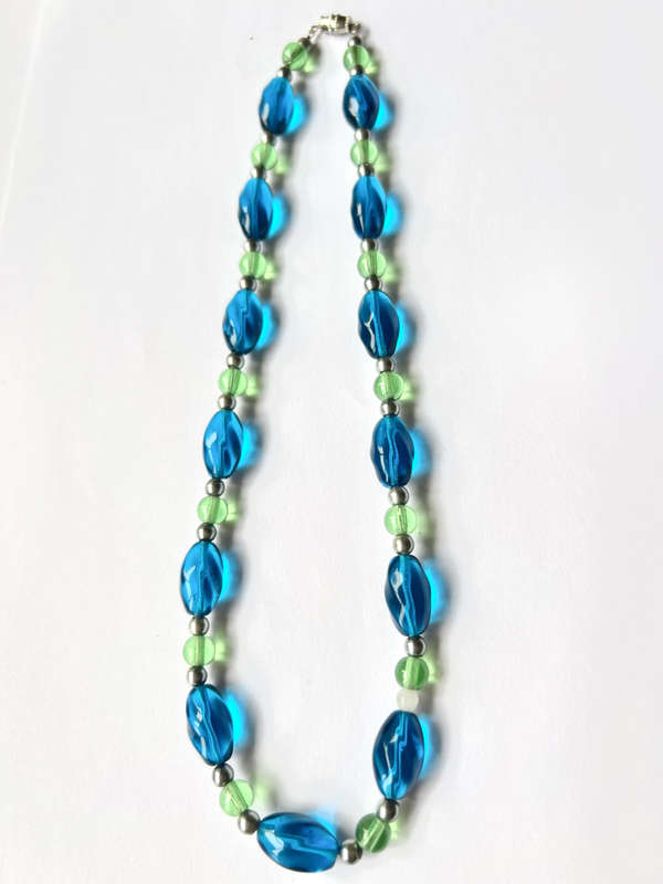 Necklace - Plastic Beads. Different Shapes and Sizes. Colours Black/Blue/Turquoise ML1825