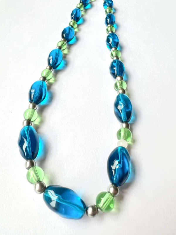 Necklace - Plastic Beads. Different Shapes and Sizes. Colours Black/Blue/Turquoise ML1825