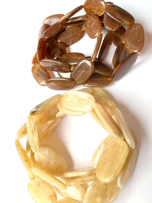Necklace - Retro Plastic Beaded Design. One Cream Oval Shaped Beads. One Brown Oval Shaped Beads ...