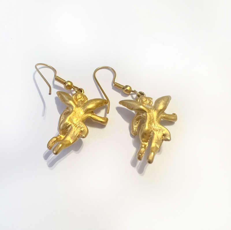 Earrings - Drop Design. Cherub Angel. Gold Tone. Shiny Stones on Middle ML1828