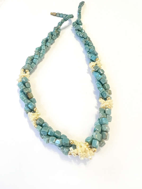 Necklace - Pearl and Beads. Blue and White Colour ML1831