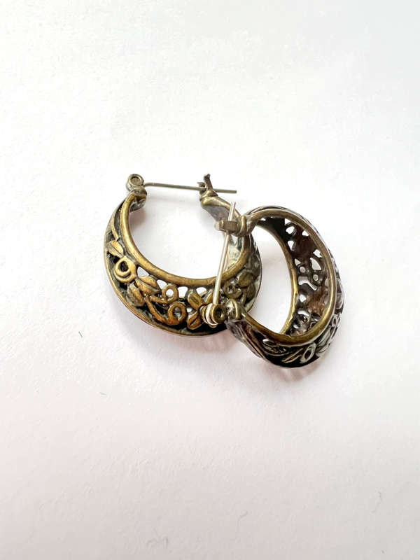 Earrings - Rustic Chic. For Pierced Ears. Half Round Flower Pattern ML1833
