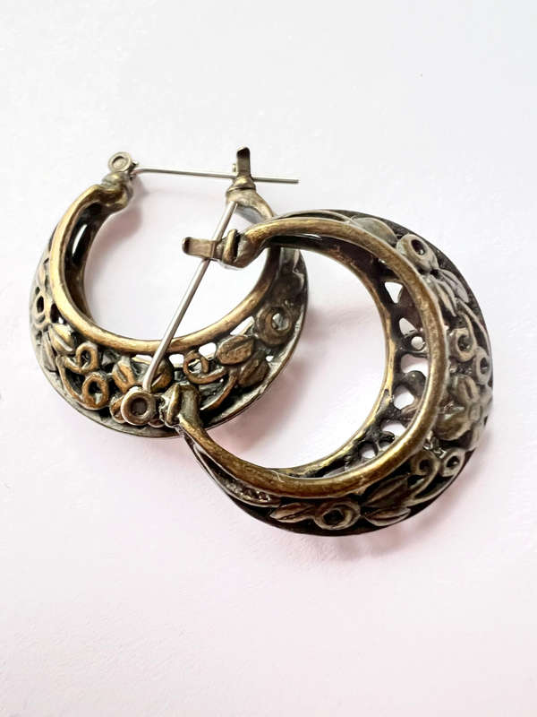 Earrings - Rustic Chic. For Pierced Ears. Half Round Flower Pattern ML1833