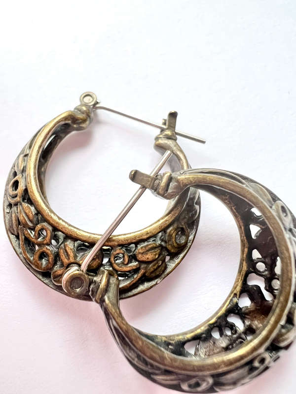 Earrings - Rustic Chic. For Pierced Ears. Half Round Flower Pattern ML1833