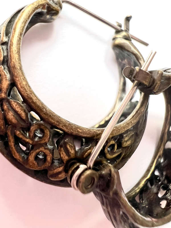 Earrings - Rustic Chic. For Pierced Ears. Half Round Flower Pattern ML1833