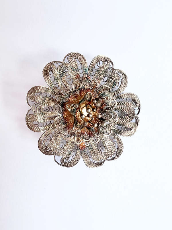 Brooch - Vintage 925 Silver Stamped Filigree Design. Brooch/Pendant combination. Pin Slightly Ben...