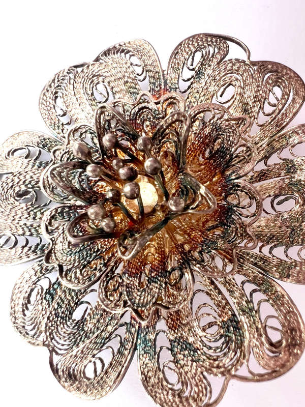Brooch - Vintage 925 Silver Stamped Filigree Design. Brooch/Pendant combination. Pin Slightly Ben...