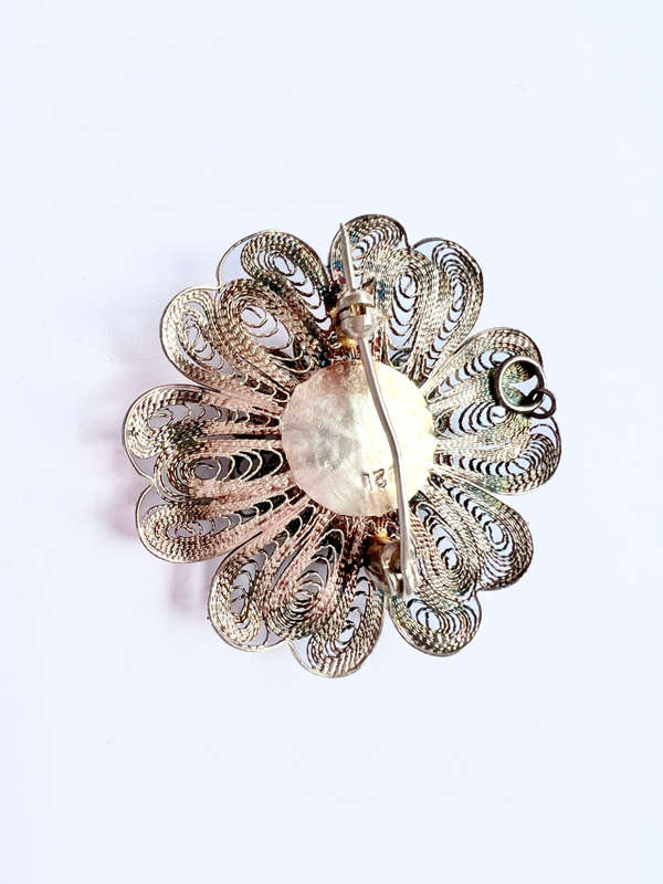 Brooch - Vintage 925 Silver Stamped Filigree Design. Brooch/Pendant combination. Pin Slightly Ben...